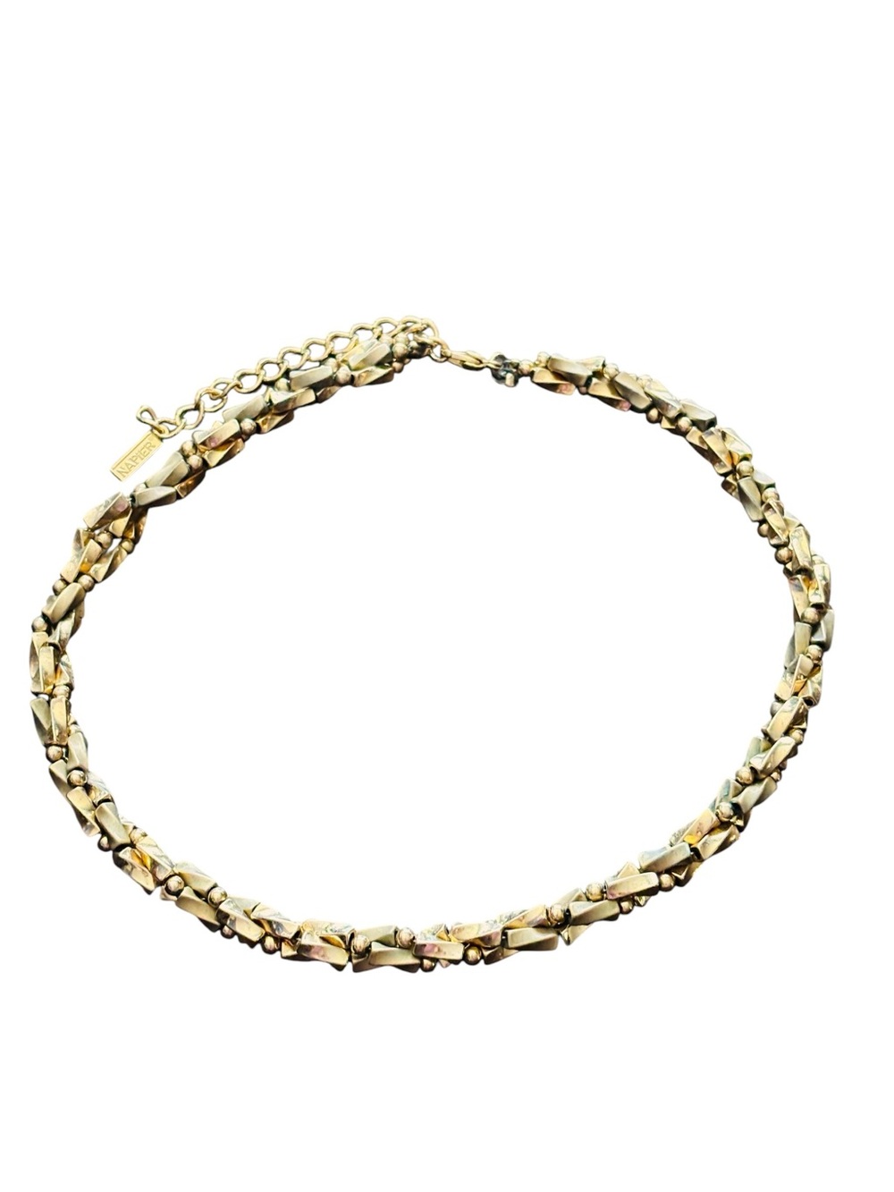 Napier‎ Vintage Signed Gold Tone Twist Link Choker Collar Necklace 15-19”